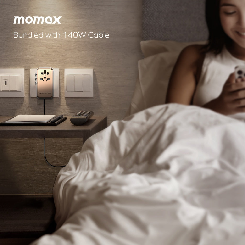 محول سفر Momax 1-World GaN بقدرة 170 واط | 4 منافذ + AC | تيتانيوم صحراوي محول سفر Momax 1-World GaN بقدرة 170 واط | 4 منافذ + AC | تيتانيوم صحراوي